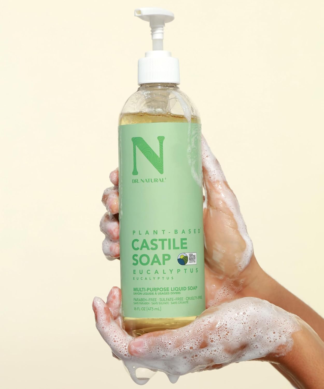 Dr. Natural Castile Liquid Soap - Multi-Use Body Wash, Shampoo and Face Wash - Hydrating Body Soap for Skin, Hair, Pets and Home - Eucalyptus - 32 oz