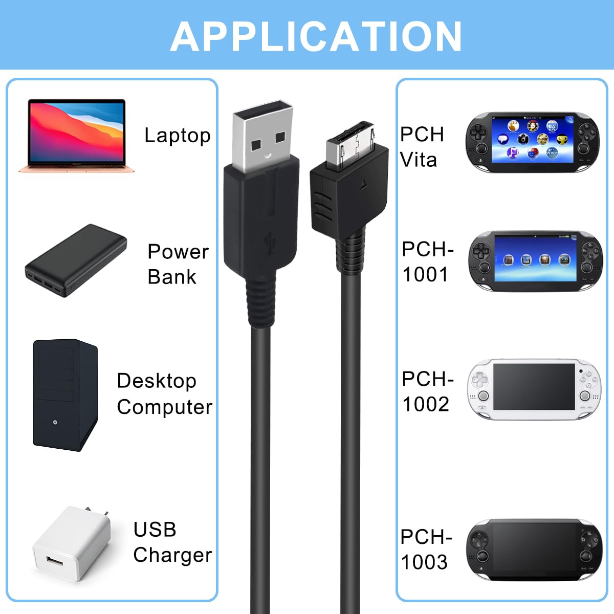 4 Pcs PS Vita Charger Cable, for PS Vita 1000 Charging, USB Data Power Charger, for PS Vita Original (PS Vita/PSV)(1.2m)