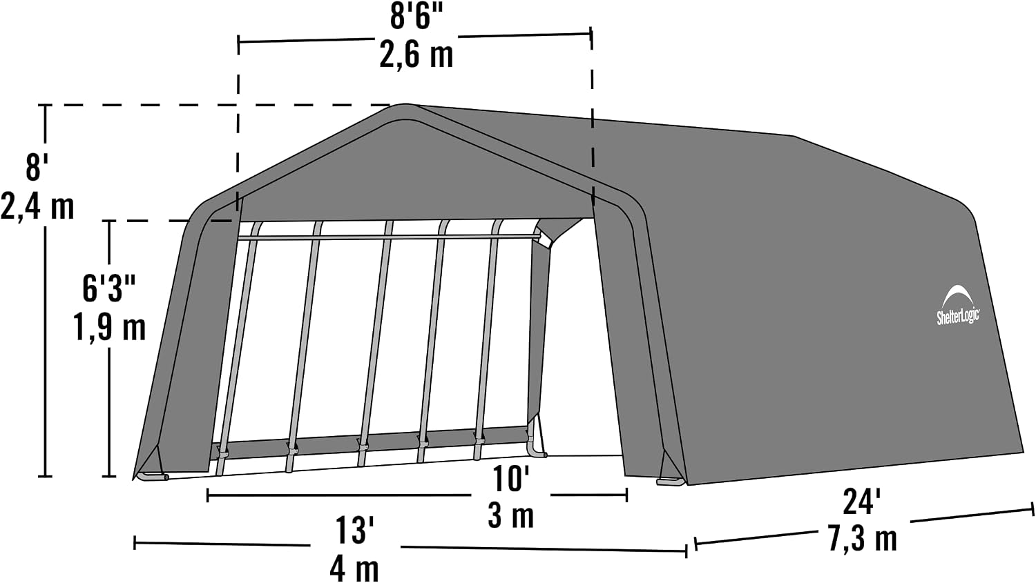 ShelterLogic 72444 Green 12'x24'x8' Peak Style Shelter