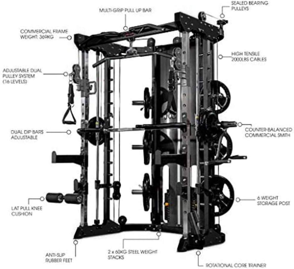 Smith Machine, Cables with Built in 160 kg Weights