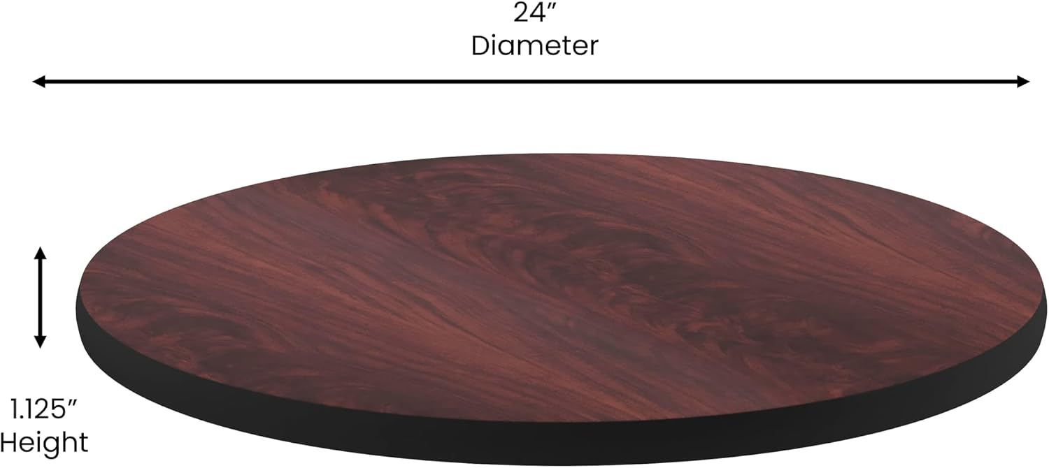 Flash Furniture 24" Round Reversible Table Top, Black/Mahogany | Reversible Laminate Top, Durable Construction, Commercial Use