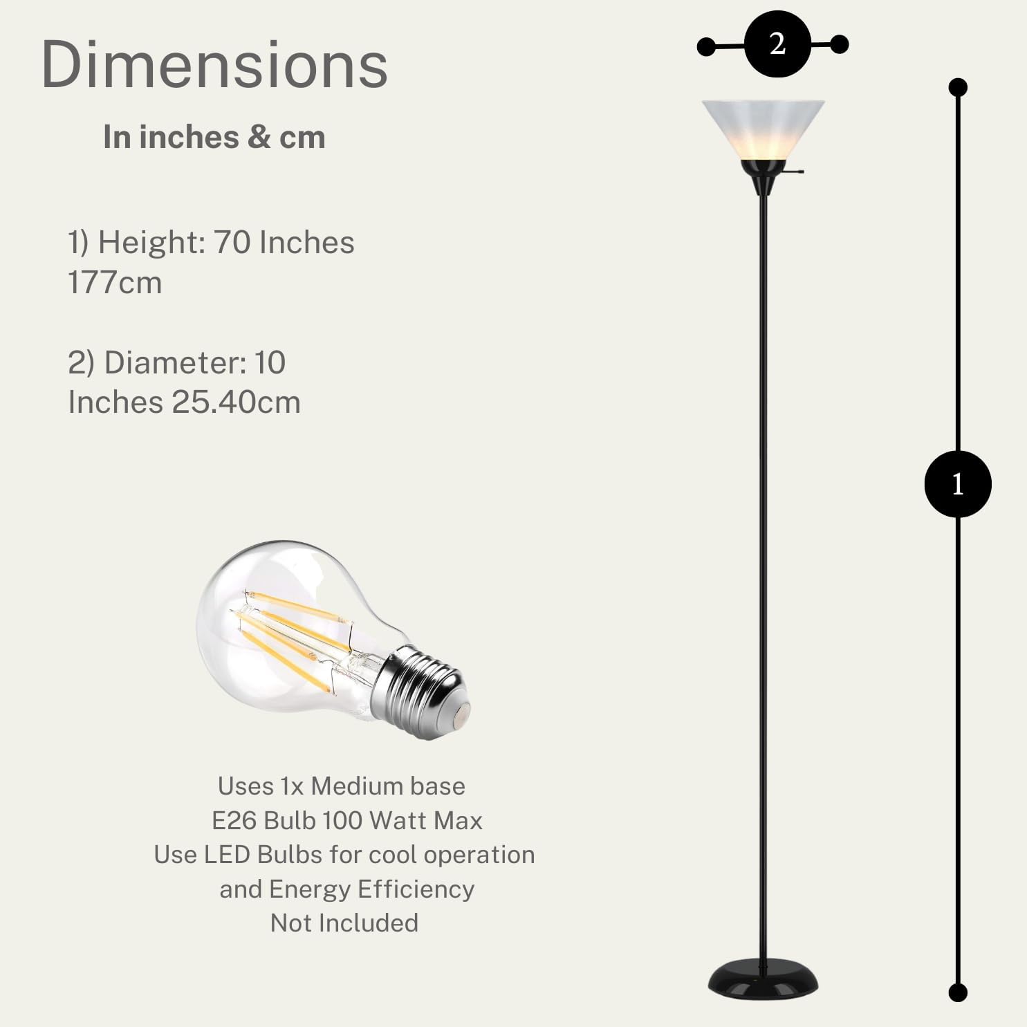 Mary Floor Lamp by Light Accents – Standing Lamp for Living Rooms – Torchiere Pole Light – LED-Compatible Floor Lamp – Modern Bedroom