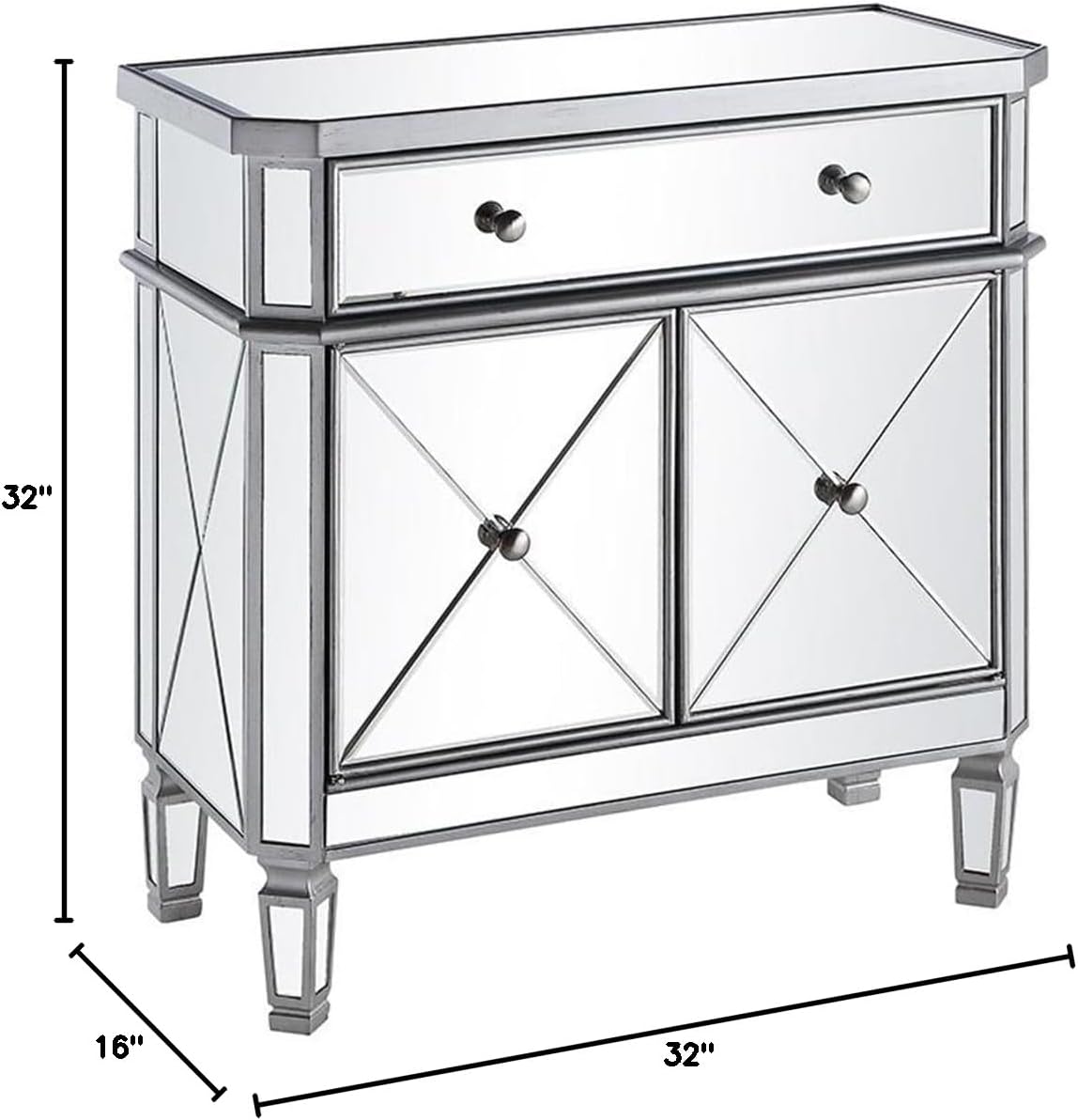 Elegant Lighting Danville 2 Door Mirrored Chest in Silver
