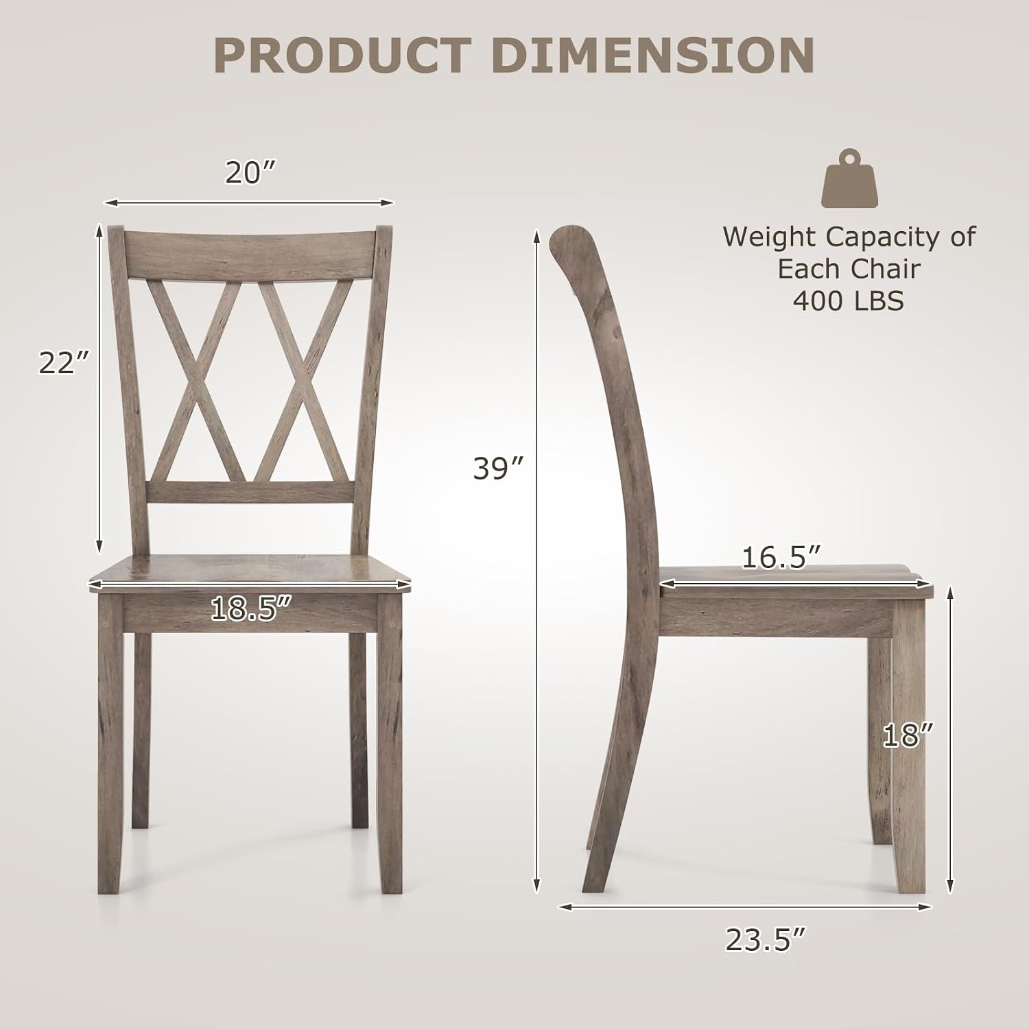 Giantex Set of 2 Dining Chairs, Rubber Wood Dining Room Chair, Farmhouse Dining Side Chairs, Max Load 400 Lbs, Wooden Kitchen Chairs for Home Kitchen