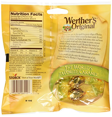 Werther's Original Caramel Apple Filled Hard Candies - Individually Wrapped Hard Candies for Halloween, Parties, or Snacks -2.65 oz Bags (Pack of 6)