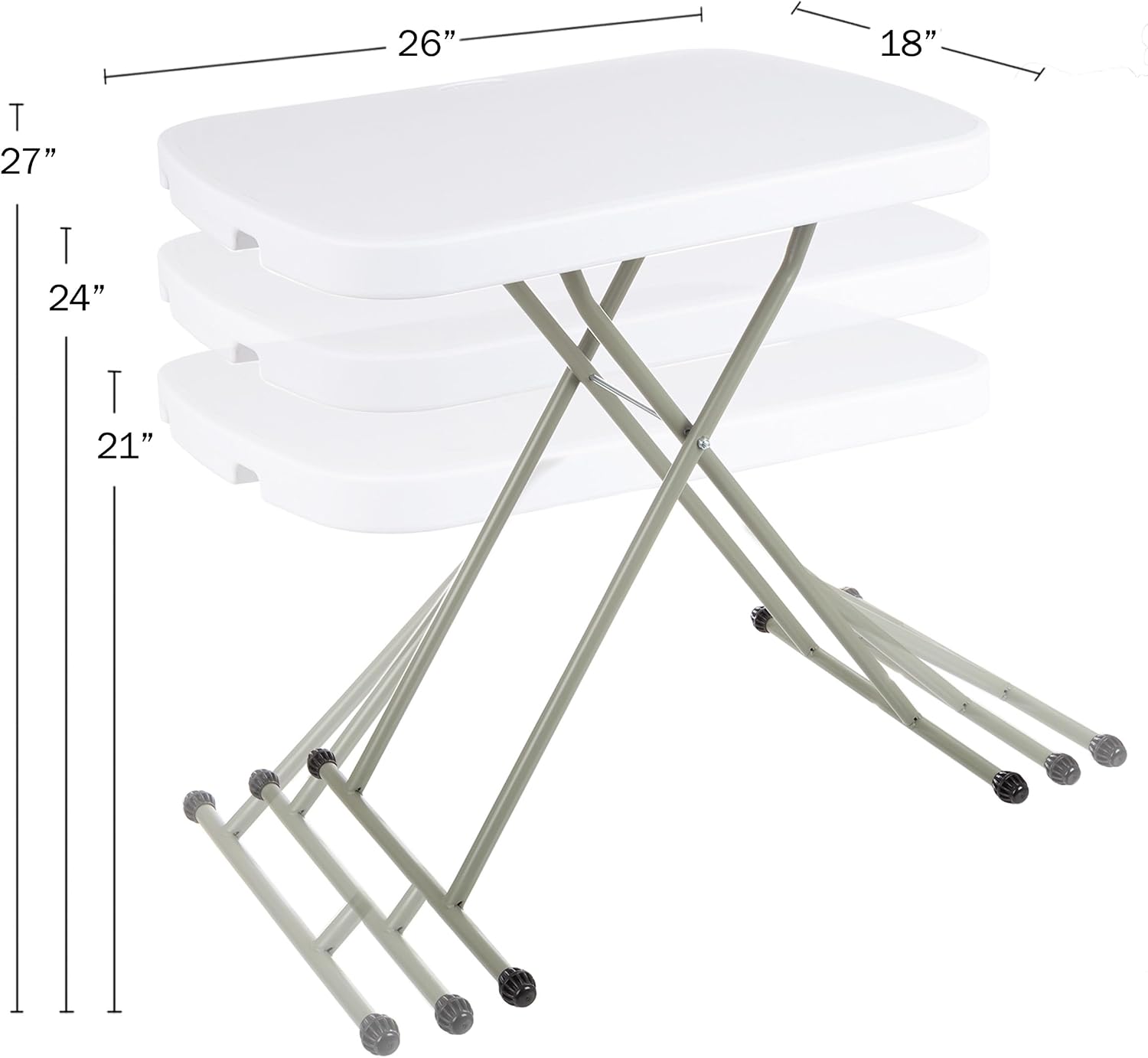 Lavish Home Small Adjustable Folding TV Tray Table, White, 19”H-24”H-28”H | Indoor and Outdoor Portable Lightweight Table, Plastic Snack Table, Small Desk for Laptop, Cards, Camping, Crafting, Party