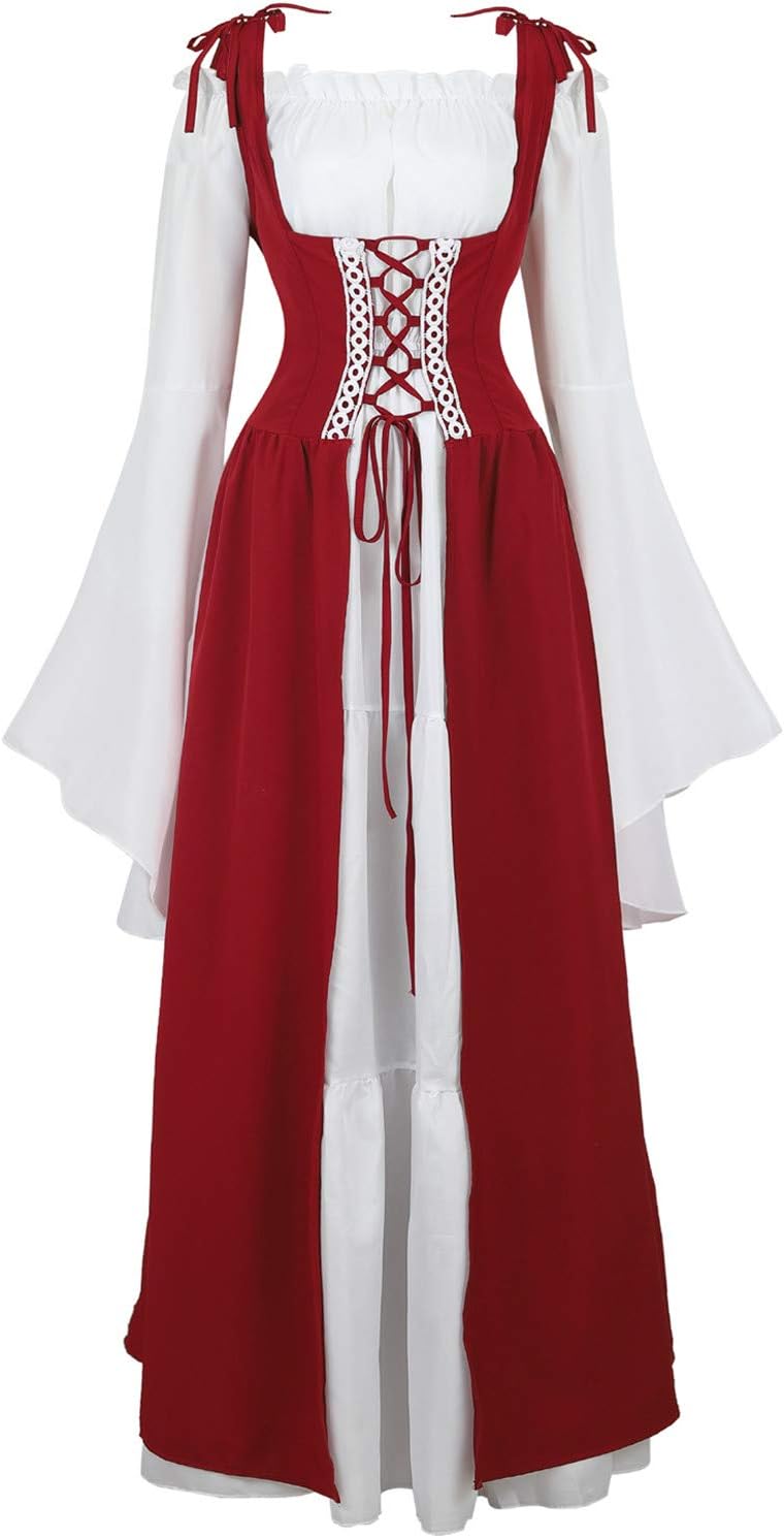 Kranchungel Renaissance Costume Women Dress: Flowy Long Sleeve Medieval Dress for Renaissance Faires & Medieval Festival