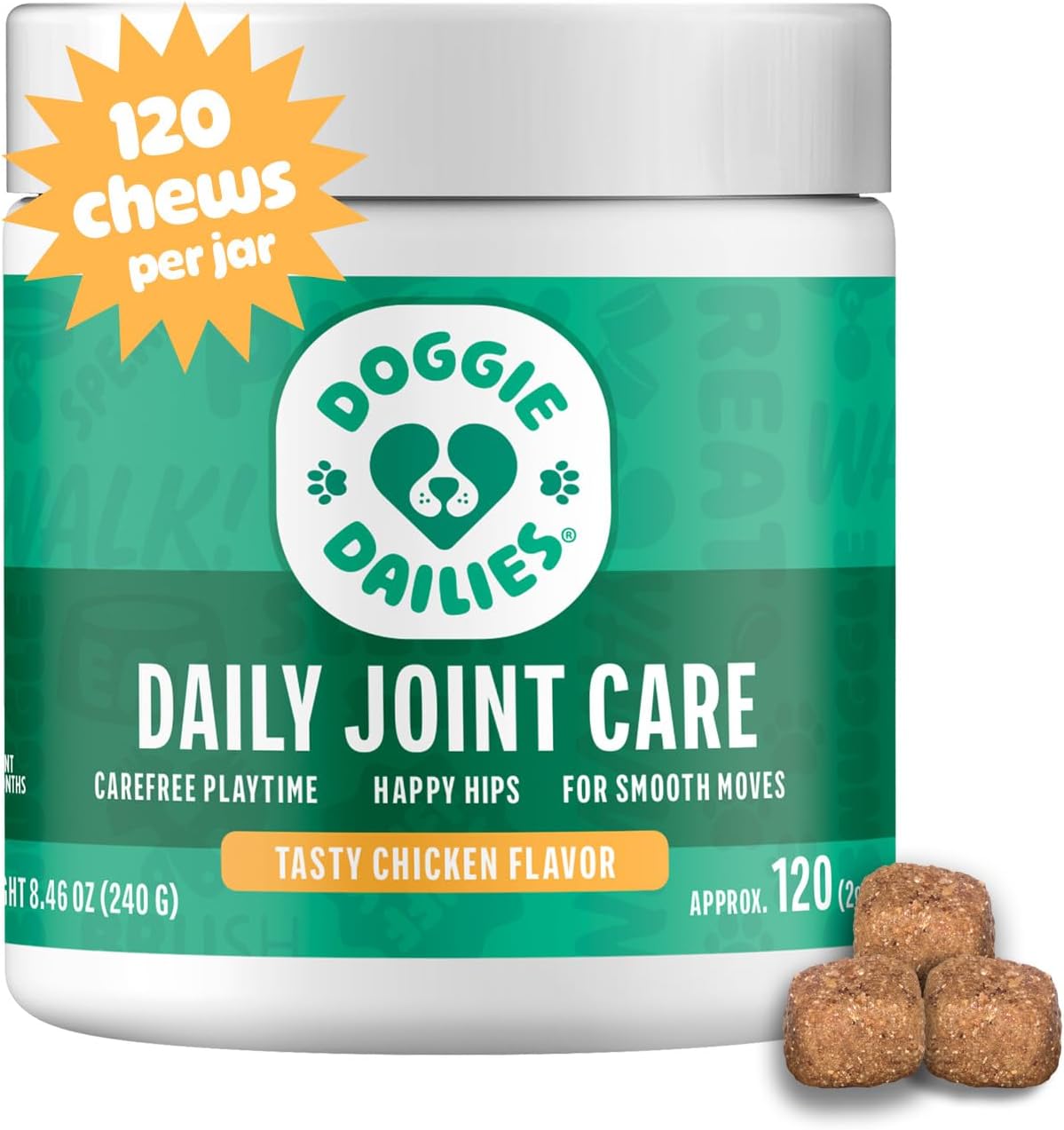 Doggie Dailies Hip & Joint Chews for Dogs, Chicken, All Breeds, 225 Count | Glucosamine & Chondroitin Supplement, Supports Joint Health & Mobility, Soft Chews for Dogs of All Breeds & Sizes
