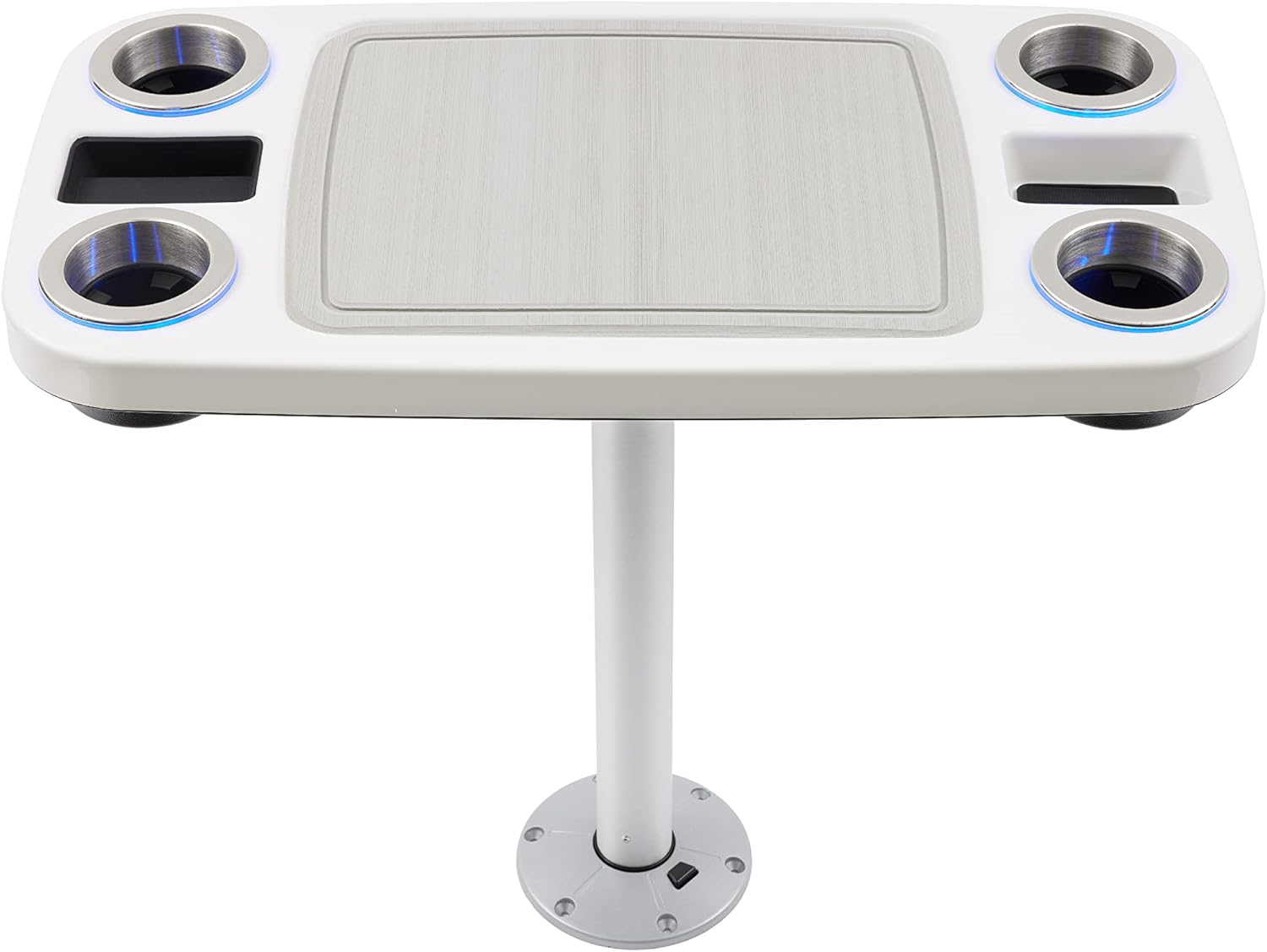 Manufacturers' Select Battery Op Lit Marine Boat Table Leg Set. Large Top with Blue LED Drink Holder. Pontoon Accessories