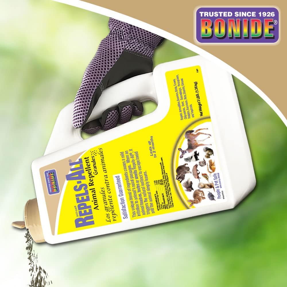 Bonide Repels-All Animal Repellent Granules, 6 lbs. | Ready-to-Use Deer & Rabbit Repellent, Deter Pests from Lawn & Garden
