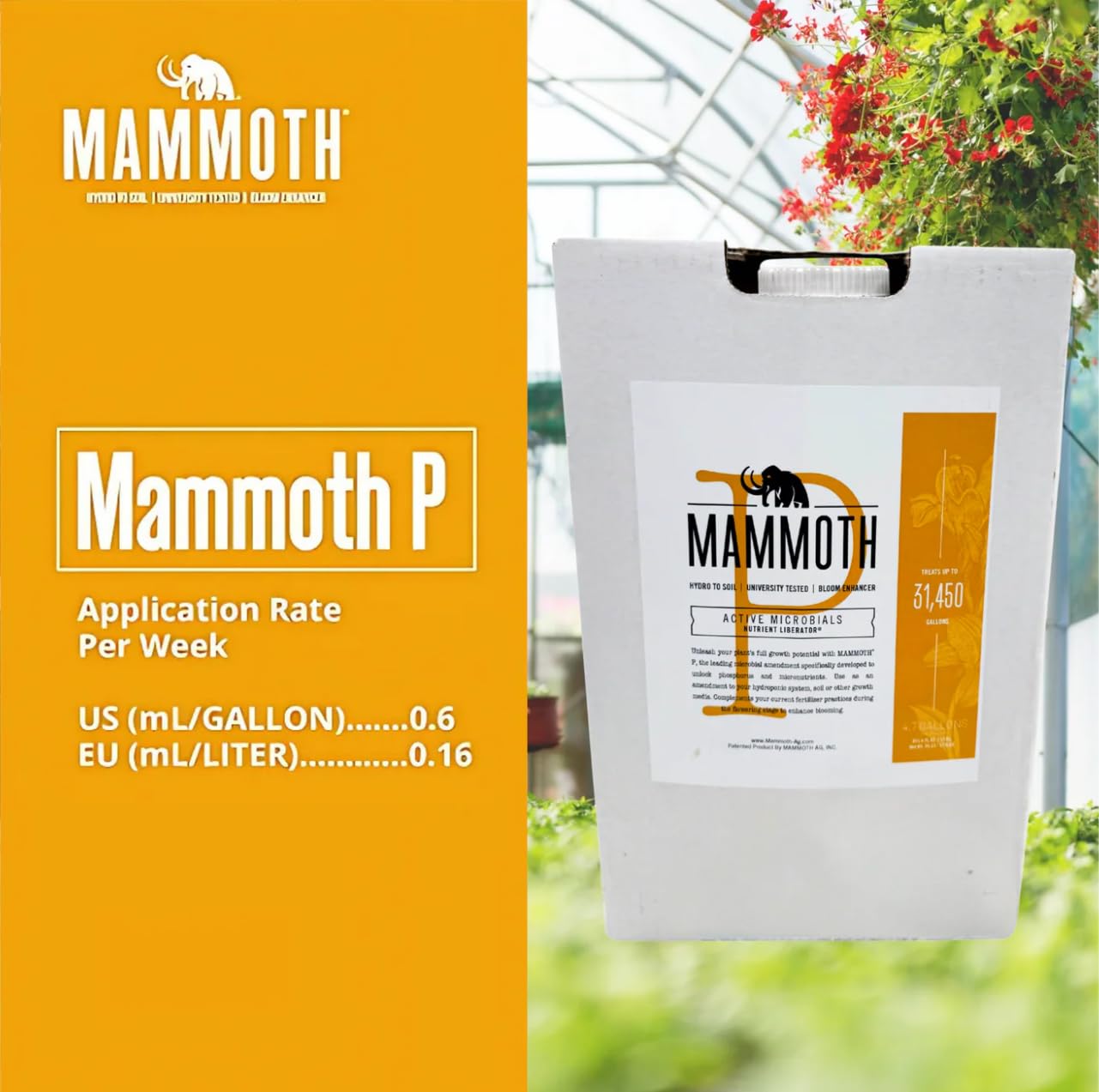 Mammoth Organic Bloom Booster | Mammoth P Organic Fertilizer Microbial Inoculant | 16% Proven Increase in Yield (250 ml)