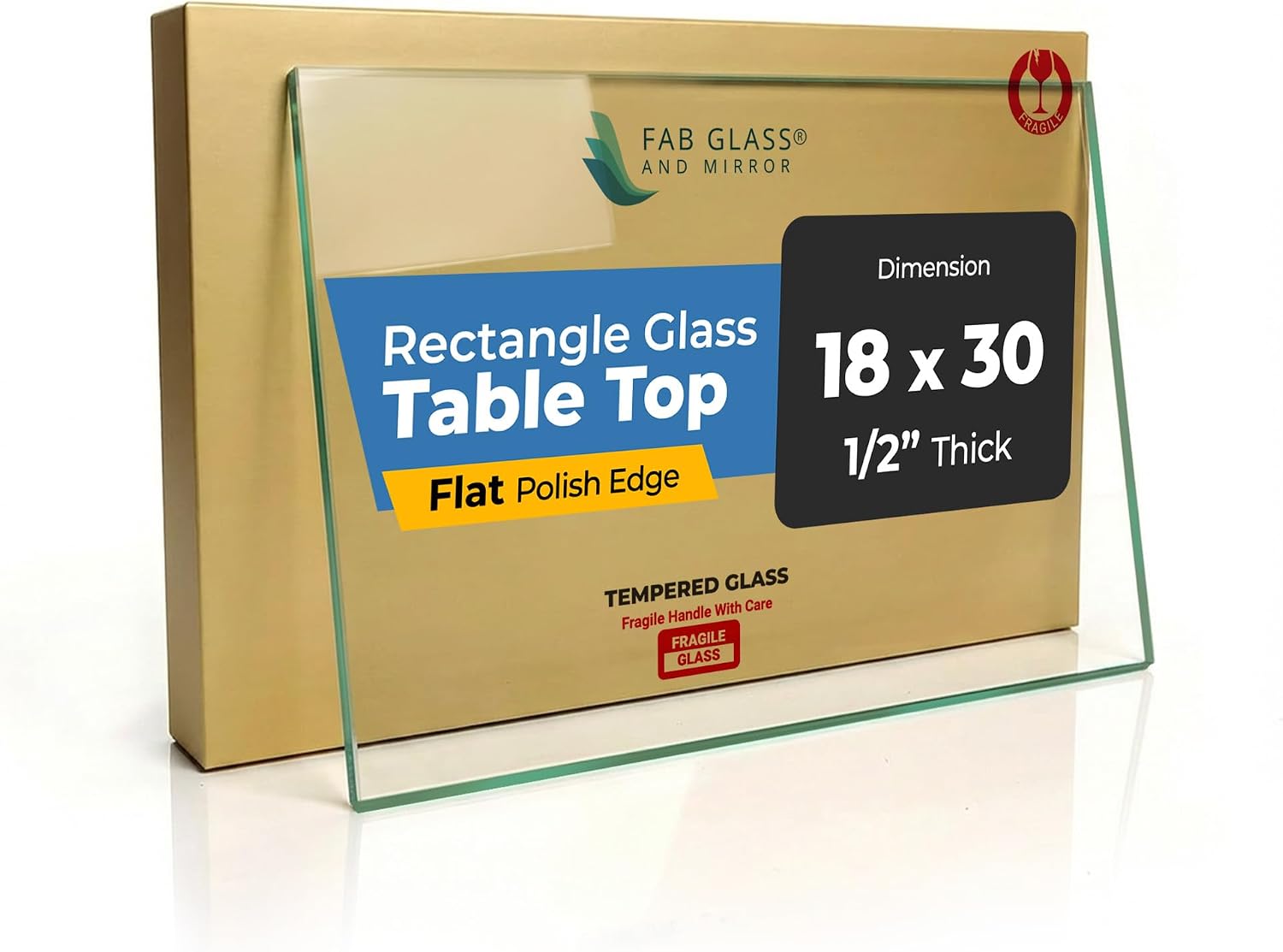 Tempered Glass Table Top Rectangle - 1/2 Inch Thick Heavy Duty for Dining Coffee Tables Desks - Flat Polish Edge Safe Corners - 24" X 48"