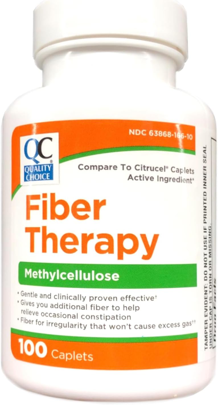 Quality Choice Fiber Therapy Caplets, 100 Count Gentle Fiber Laxative with Methylcellulose for Constipation Relief, Regularity Support, Gluten-Free