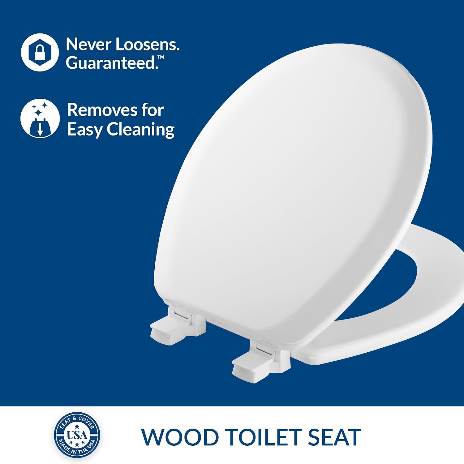 Mayfair Cameron Black Toilet Seat, Non Slip Heavy Duty Wood, Easy Clean, Made in USA, Round