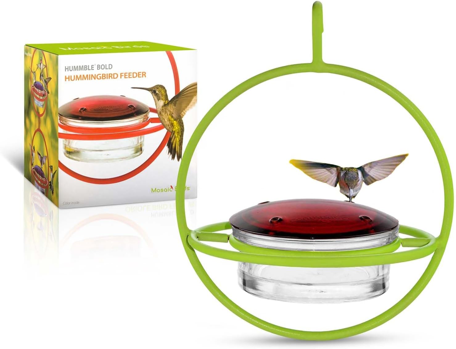 Hummingbird Feeder for Outdoors Hanging, 3.4 OZ Hummingbird Feeders, Glass Bowl with 4 Feeding Ports, Leak Proof Lid & Circular Perch, Bird Feeder (1, Red)