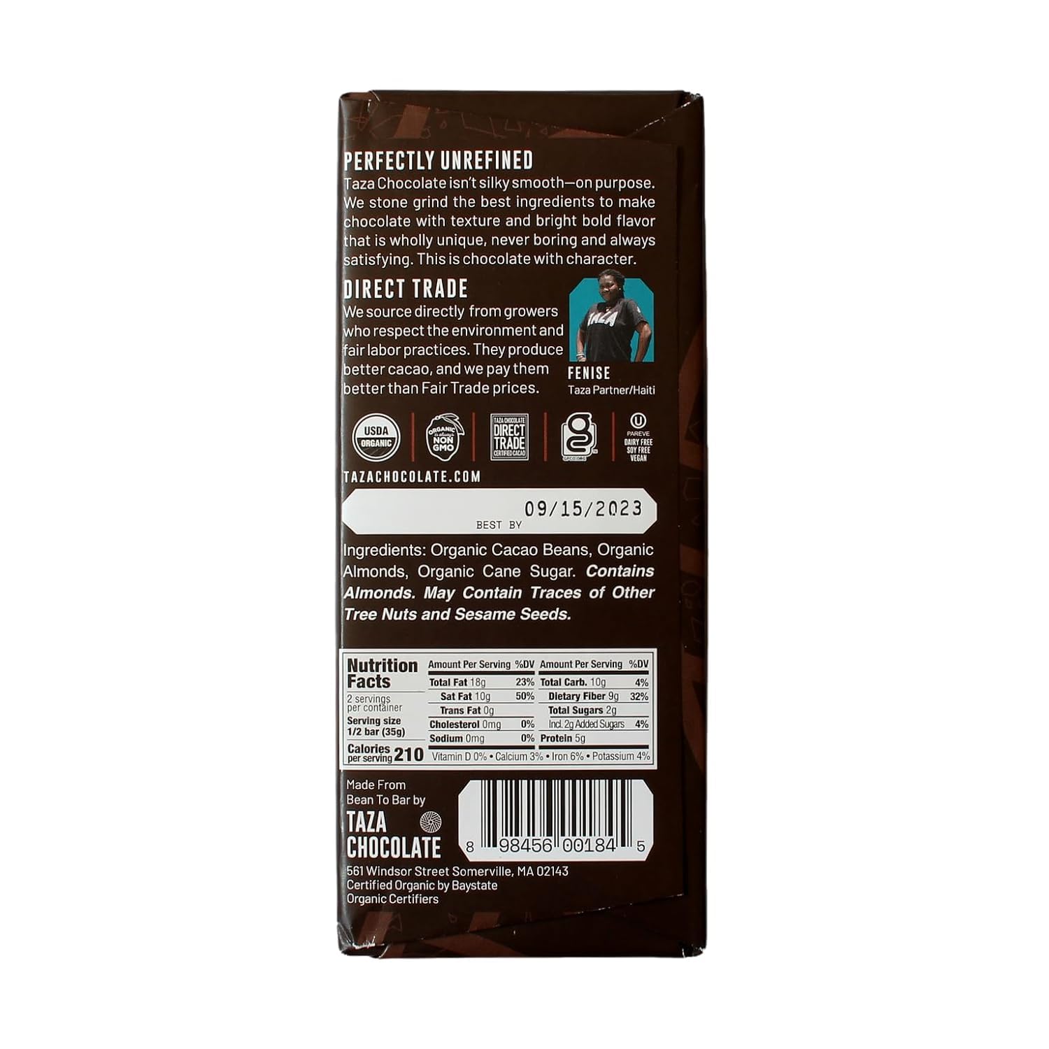 Taza Chocolate, 95% Wicked Dark Amaze Bar, 2.5 oz bars, case of 10