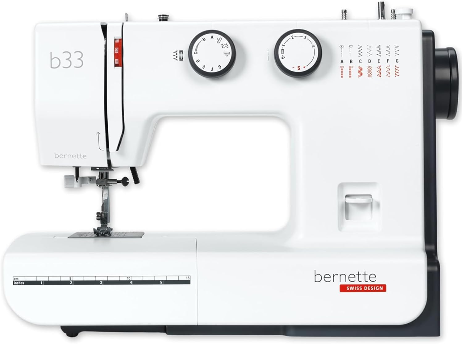 Bernette B33 Swiss-Designed Mechanical Sewing Machine | 15 Stitches, Semi‑Automatic Needle Threader, 5 mm Stitch Width, 2‑Step Presser Foot Lift