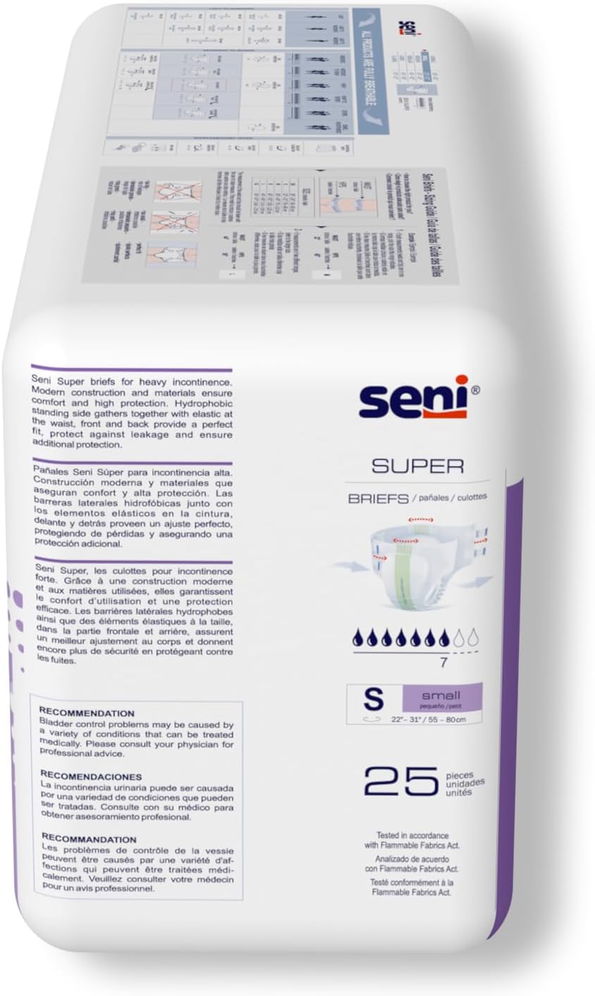 Seni Super Unisex Adult Incontinence Briefs with Tabs, 45-59 in, 75 ct | Breathable, Disposable Brief for Men & Women