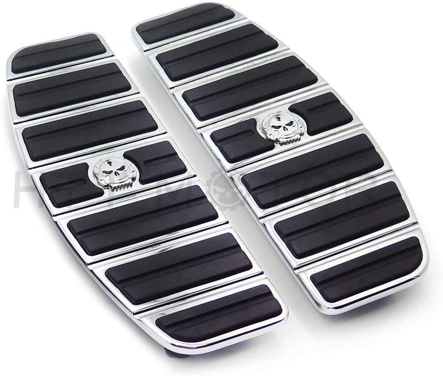 XKH- Motorcycle Chrome Skull Zombie Rider Footboard Insert Kit- Traditional D Shape Compatible with TOURING FLHT FLT FLTR FLHR FLHS SOFTAIL FLSTC
