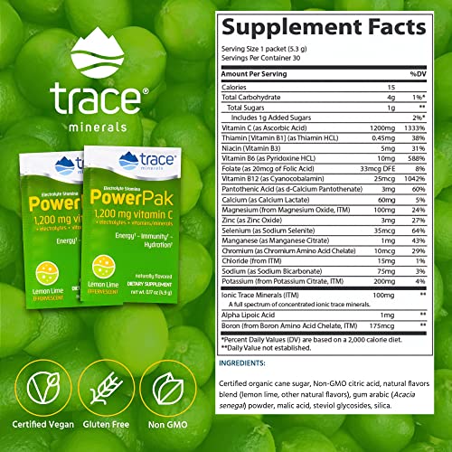 Trace Minerals Power Pak Electrolyte Drink Mix, Lemon Lime, 30 Packets | 1