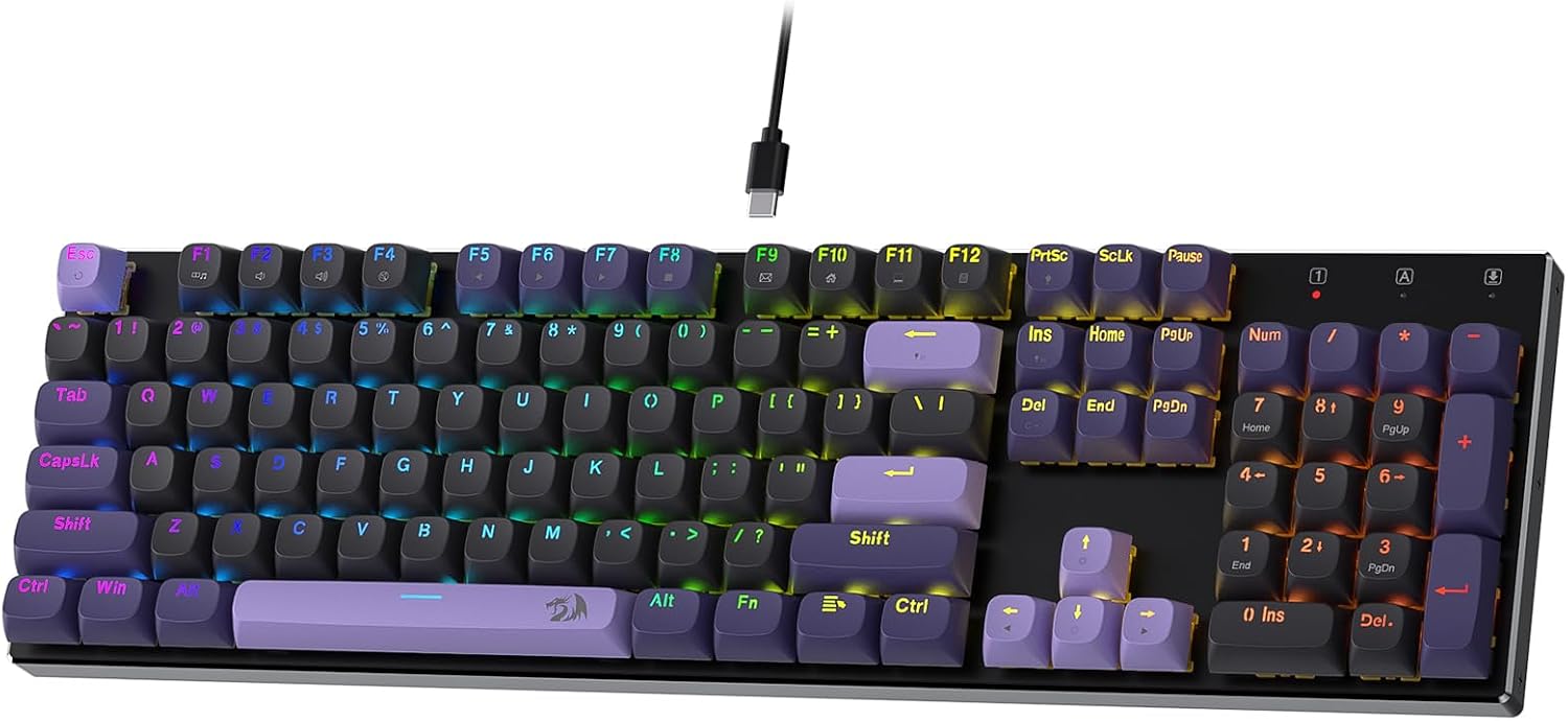 Redragon K556 Wired RGB Mechanical Gaming Keyboard, 104-Key Aluminum Board | Rock-Solid Metal Build, 20 Backlits Immersive ESports Vibe, Hot-swap Comfortable Tactile Brown Switch for Long-Time Typing