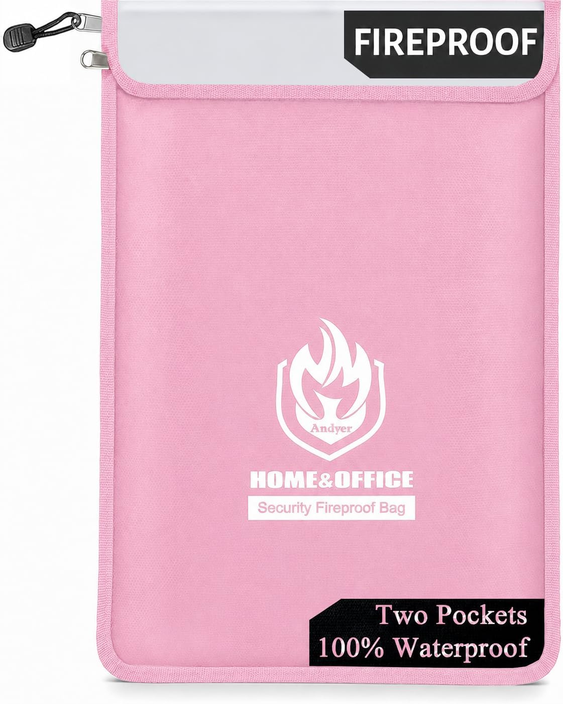 Andyer 2 Pockets Fireproof Document Bag (15"x11"), Protect Values from Fire
