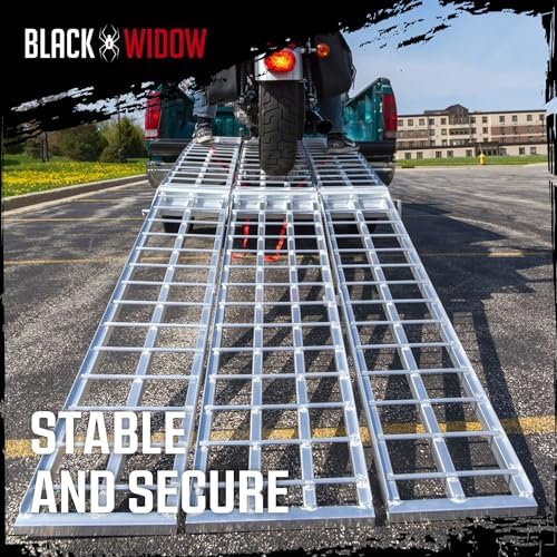 Black Widow Aluminum Folding Motorcycle Ramp for Pickup Trucks, Arched Design, 10’, Silver – Heavy-Duty Portable Automotive Loading Ramps for Truck and Trailer | Heavy-Duty Portable Automotive Ramp for Loading Motorcycles and Dirt Bikes into Truck Beds a…