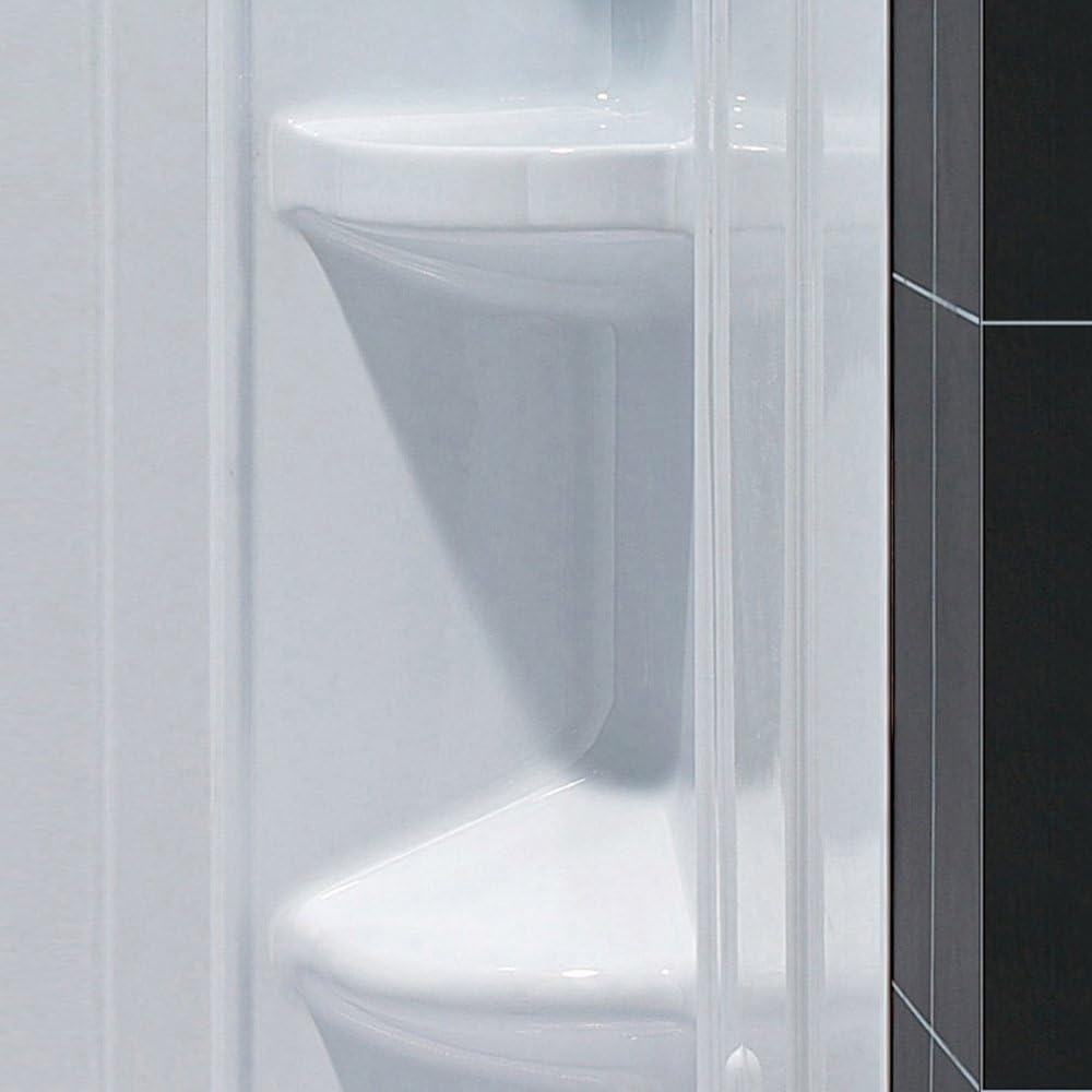 DreamLine 32 in. D x 60 in. W x 75 5/8 in. H Center Drain Acrylic Shower Base and QWALL-3 Backwall Kit In White, DL-6146C-01