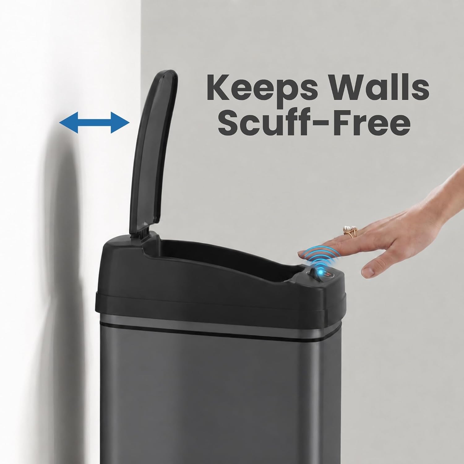 iTouchless 50 Liter / 13 Gallon Kitchen Trash Can with Lid & Deodorizer – Motion Sensor Semi-Round Stainless Steel Garbage Bin for Home, Office, or Garage – Slim, Wide Opening Large Capacity Design