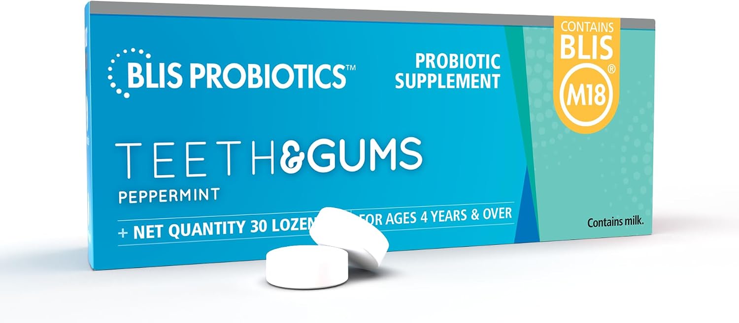 BLIS Teeth & Gums Oral Probiotics M18 Dental Support 30 Peppermint Lozenges | BLIS M18 2.5 Billion CFU, Dental Probiotics, Convenient daily use, Safe