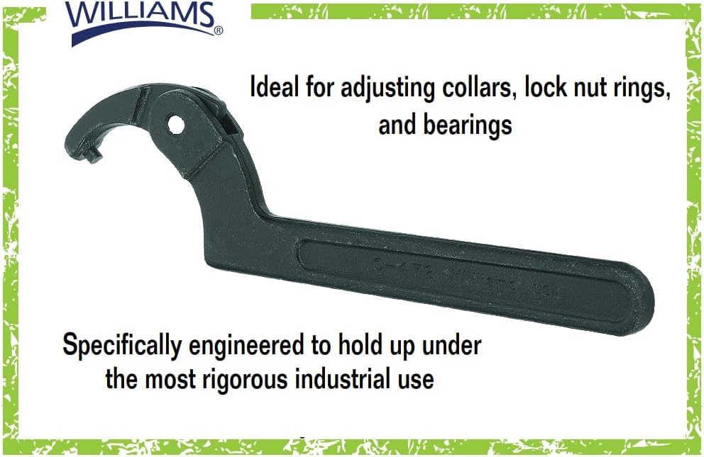 Williams JHW474 Adjustable Hook Spanner Wrench with Span Diameter of 2 to 4-3/4-Inch, Ideal for Adjusting Collars, Lock Nut Rings, and Bearings
