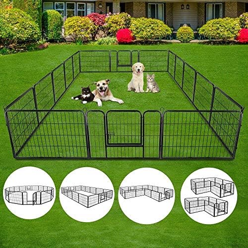 S AFSTAR 16 Panels Metal Dog Playpen, 48" Height Dog Fence Exercise Pen with Doors for Large Medium Small Dogs Rabbits Cats, Foldable Pet Puppy Playpen for Indoor & Outdoor Yard (Black)