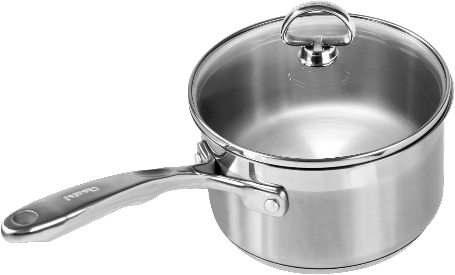 Chantal Induction 21 Steel 1 quart NonStick Saucepan with Tempered Glass Lid, Ceramic Non Stick, Brushed Stainless Steel