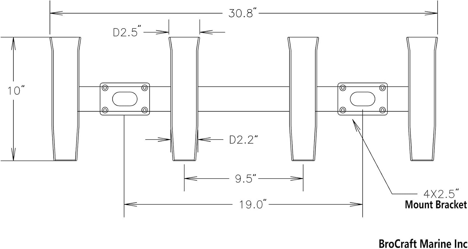 BroCraft Aluminum Wall Mounted 4 Pole Rocket Launcher / Boat Rod Holders / Boat Rocket Launcher