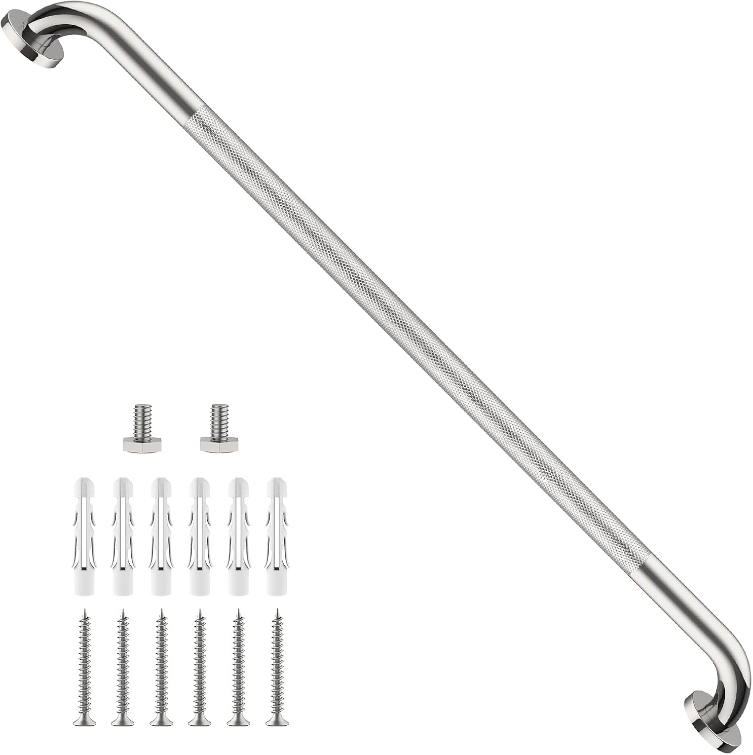 40 Inch Brushed Nickel Shower Grab Bar Anti-Slip Knurled Grip,Safety Handle | YuanDe 1.25" Diameter Stainless Steel Bathroom Grab Bars, Handicap Injury Elderly Senior Assist Support Shower Handle-2Packs