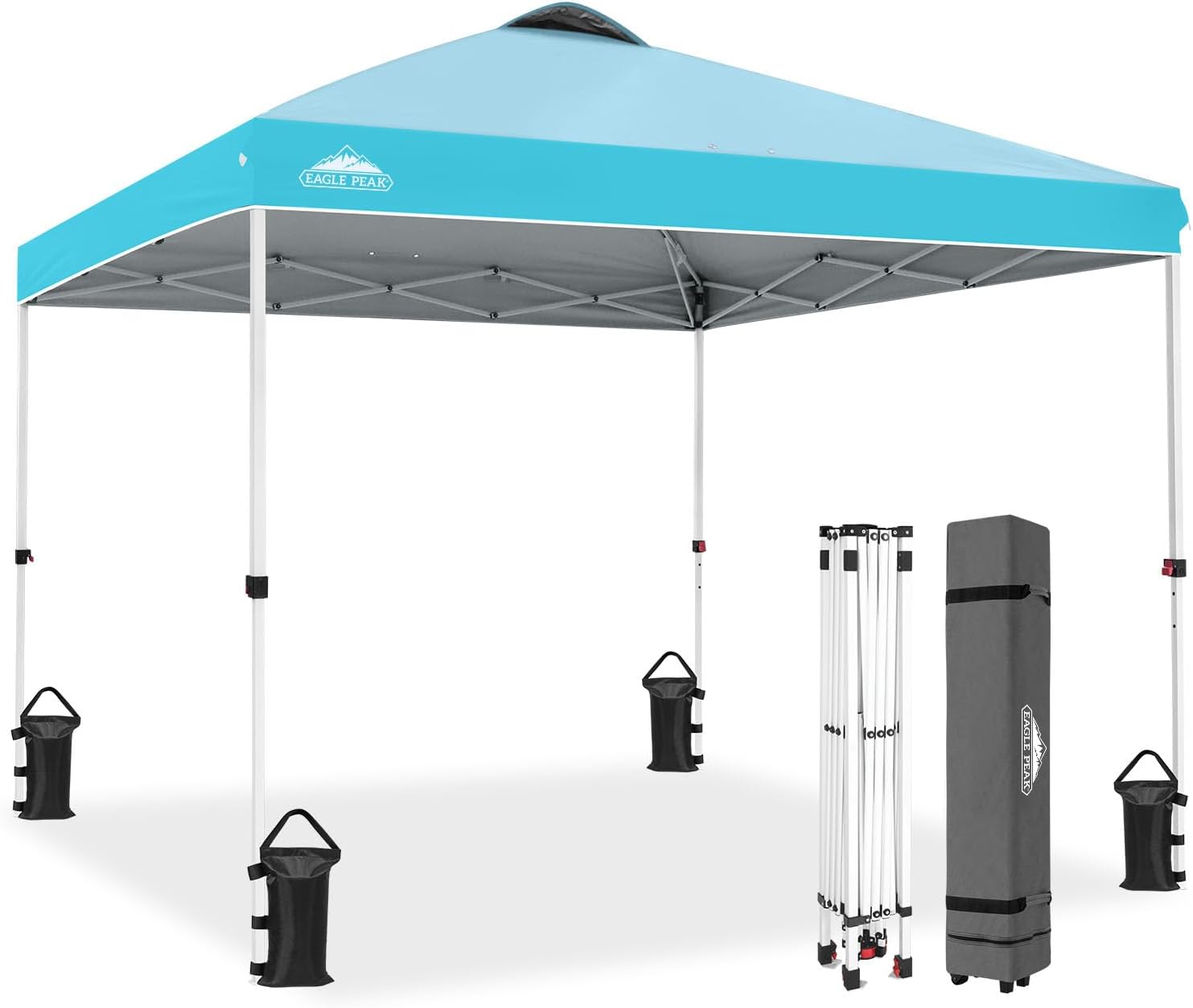 EAGLE PEAK 10x10 Pop Up Canopy Tent Easy Up Canopy Outdoor, White | Patented PeakPush™ Center Lock, 1 Person Setup Portable Pop Up Tent, Beach, Markets, Camping Sport Events, Wheeled Carry Bag