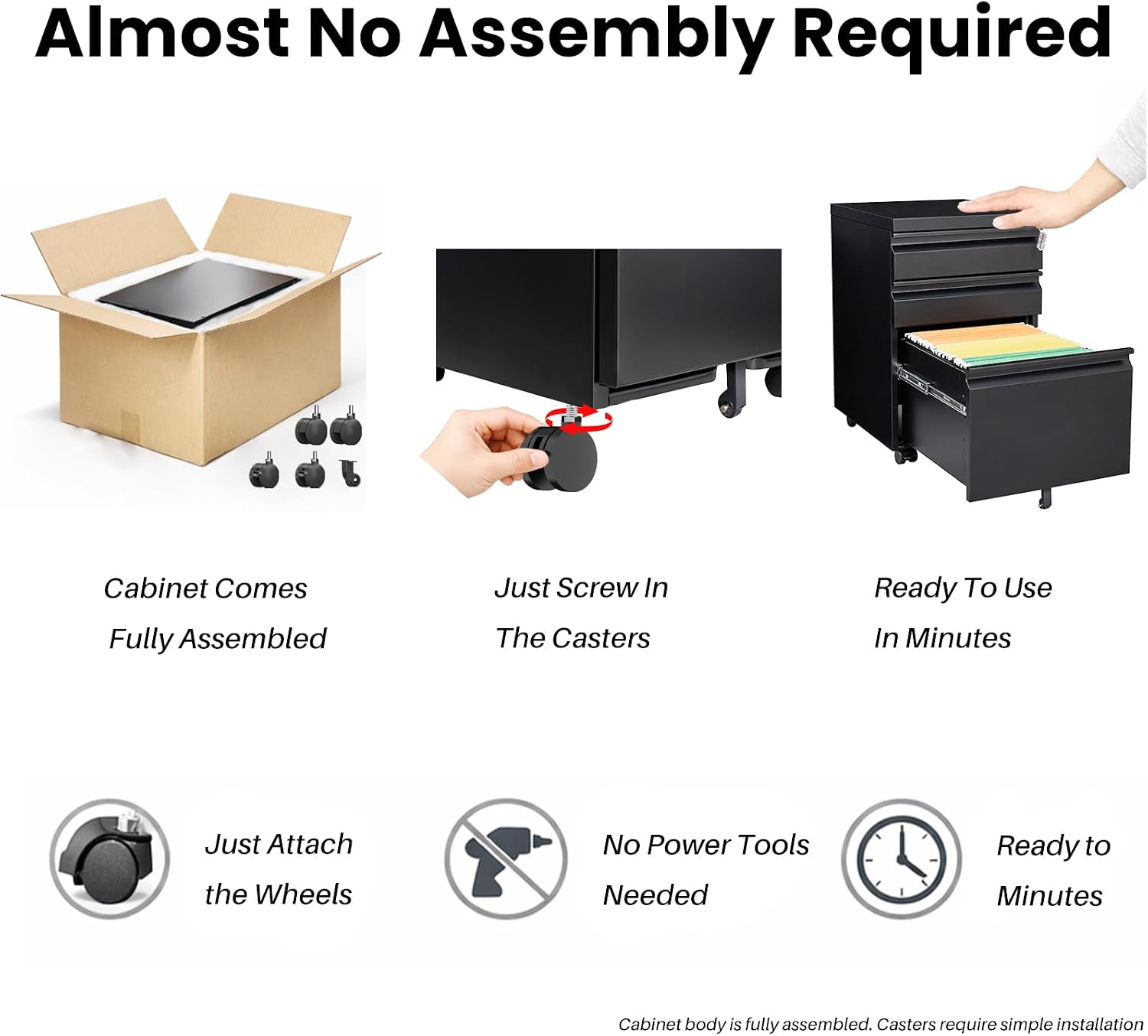 3-Drawer Mobile Steel Filing Cabinet with Lock, Fully Assembled Under Desk File Cabinet for Letter/Legal/A4 Size, Heavy Duty Storage Organizer for Home Office