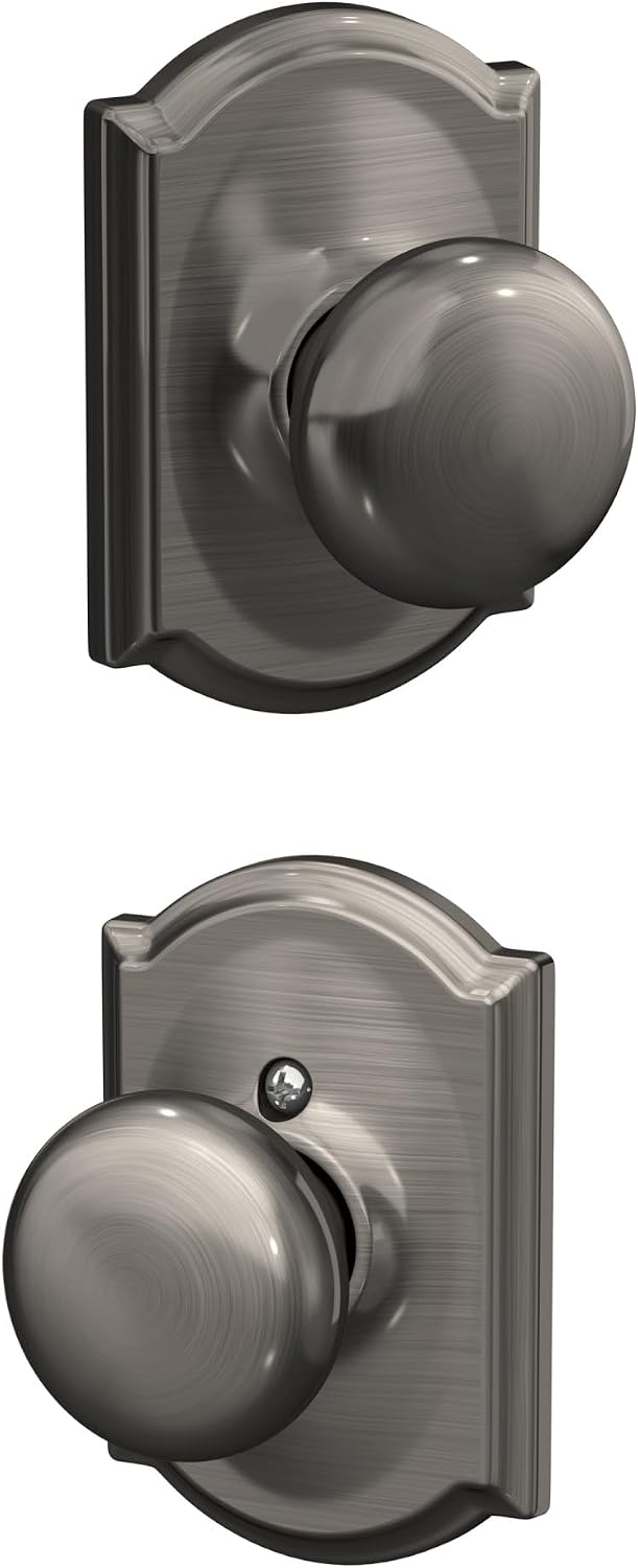 Schlage Plymouth Bed/Bath Privacy Door Knob with Lock, Satin Nickel | Interior bedroom or bathroom door knob with push button lock, Easy to install, Certified durability, Universal fit