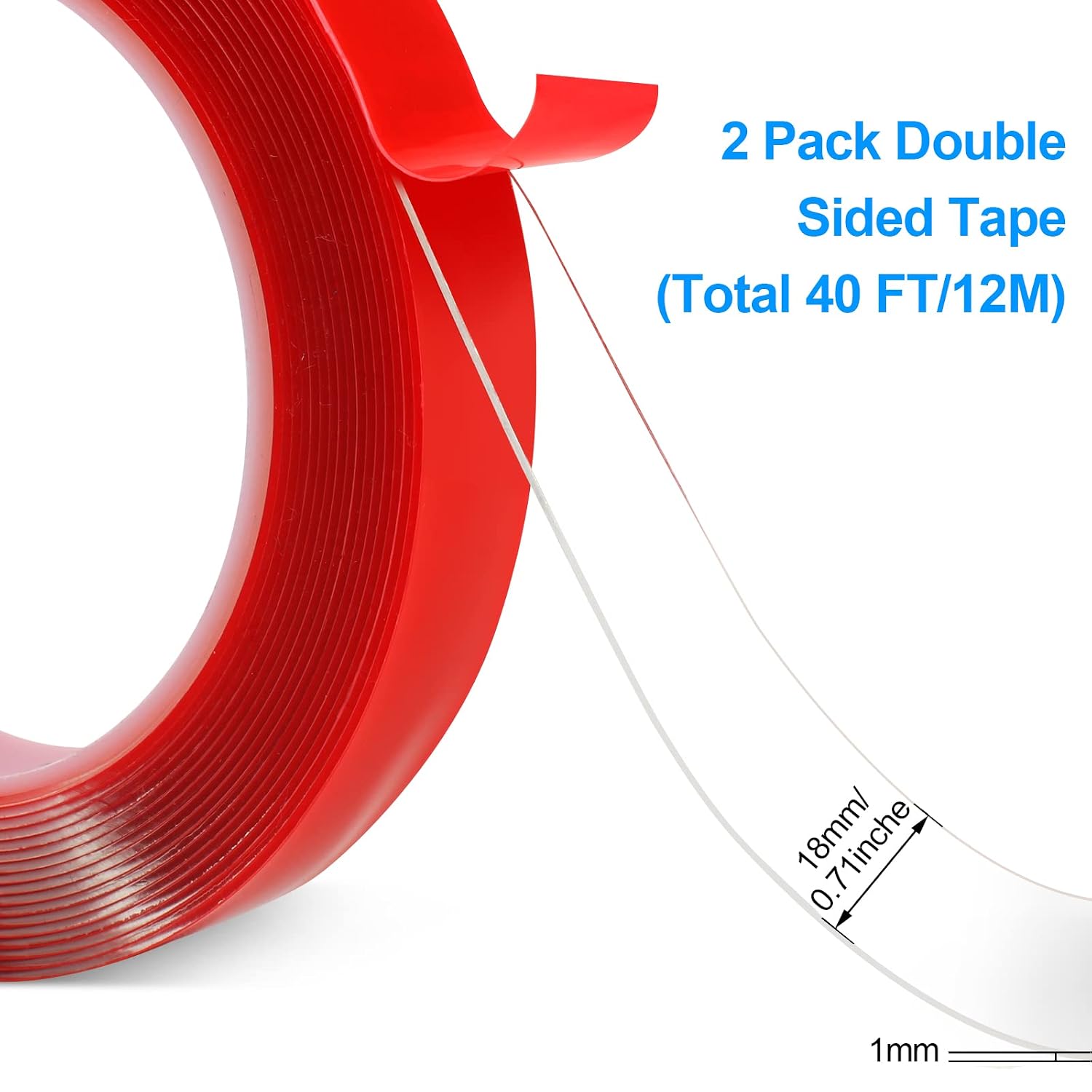 Phinus Double Sided Tape 2 Pack Heavy Duty, (3/4" Width, Total 20 FT) Clear Adhesive Waterproof Removable Double Sided Mounting Tape for Carpet Fix