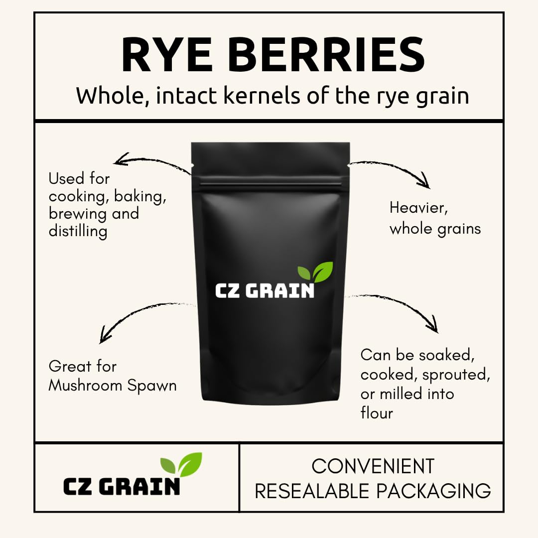 4 Pounds Rye Berries – Non-GMO Whole Rye Grain for Baking, Mushroom Spawn, Brewing & Distilling – Extra Clean, Resealable Bag, 100% USA Product