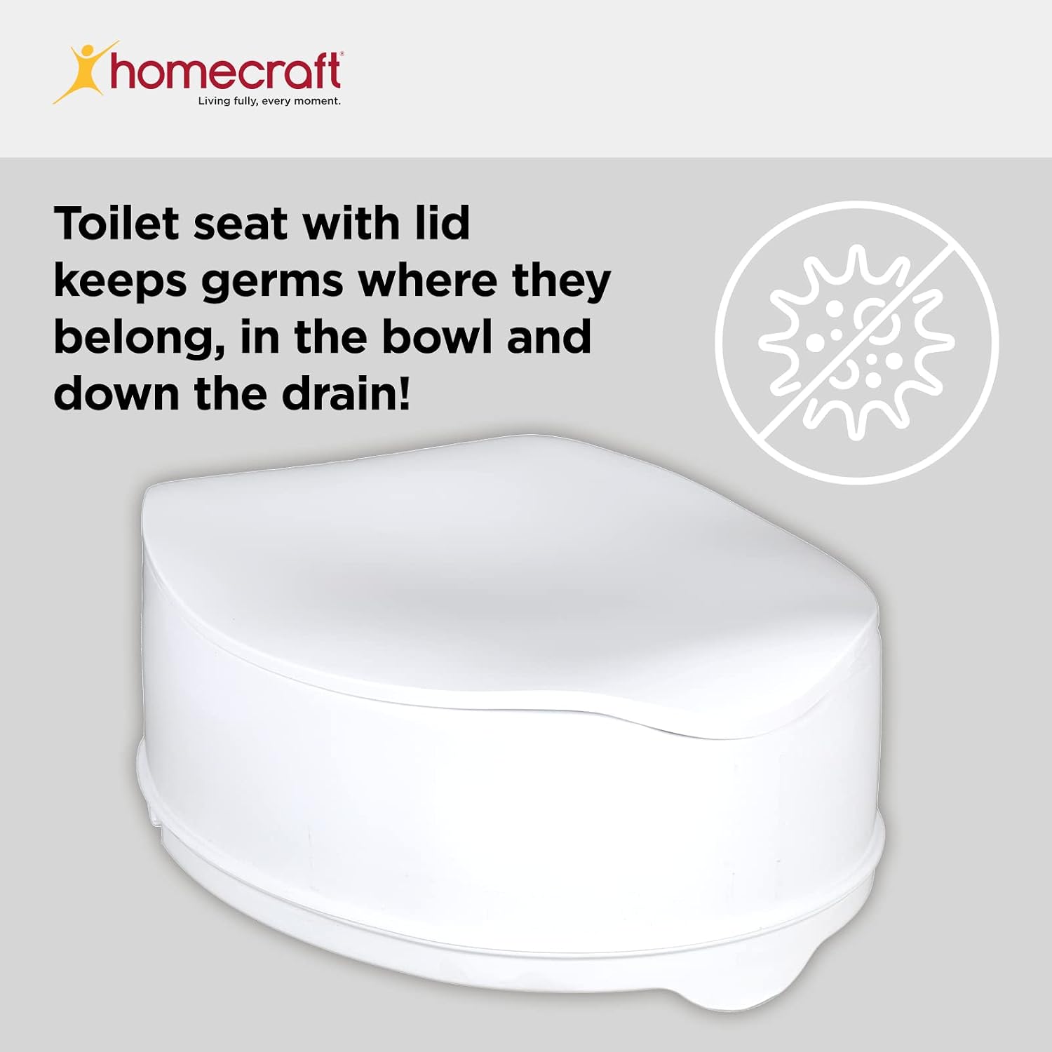 Homecraft Savanah Raised Toilet Seat 2" with Lid, Elongated & Elevated Lock Seat Support for Elderly, Handicapped and Disabled Users, White Colour | Elevated toilet seat riser for seniors and elderly; universal fit for most standard toilets, portable and…