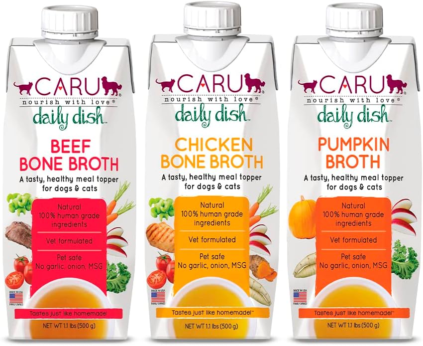 Caru Daily Dish Beef Bone Broth, Topper – Dogs & Cats – 17.6 oz, 1 Pack