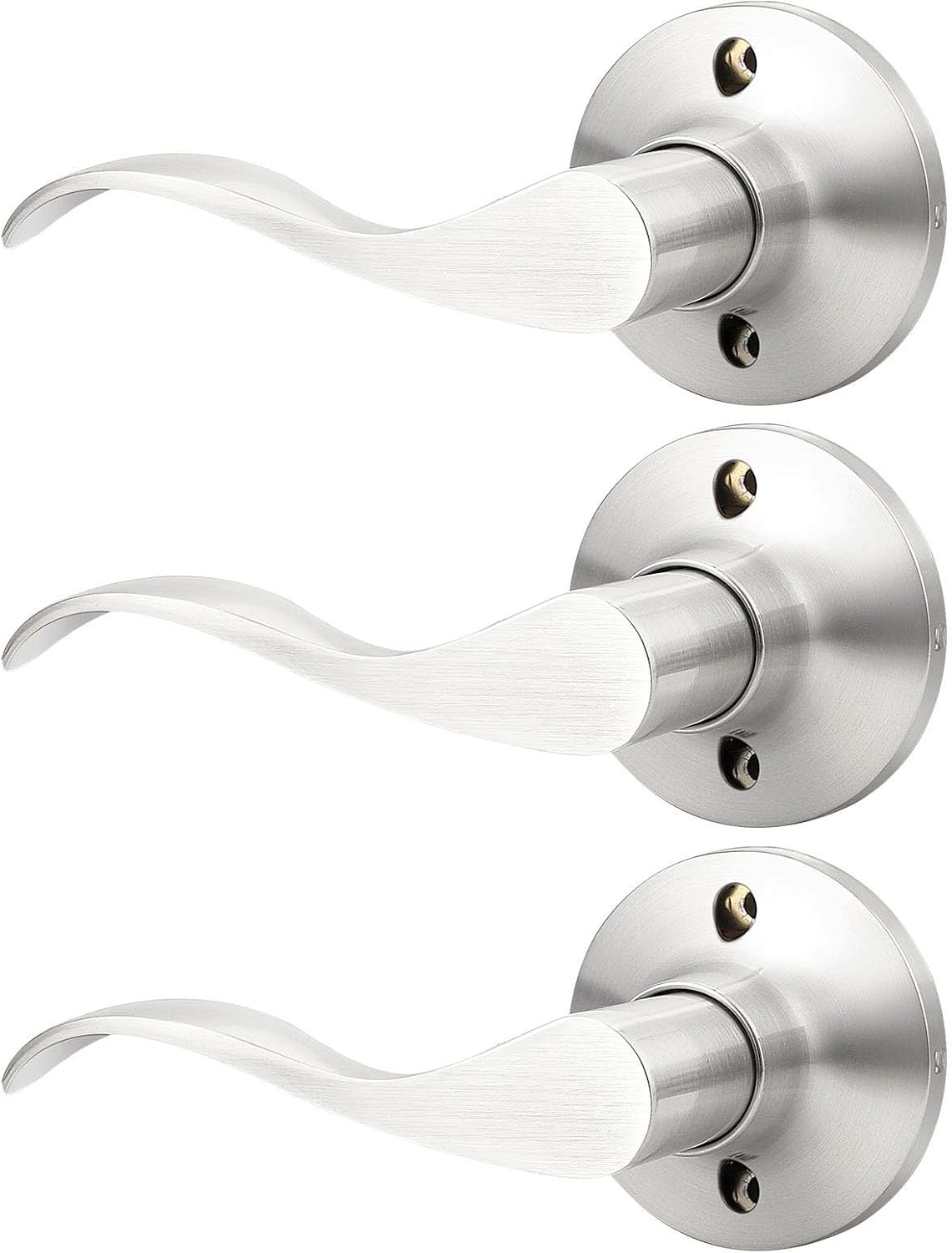 GOBEKOR 1 Pack Privacy Door Levers Brushed Nickel Lever Door Handles Interior for Bedroom and Bathroom Door Locks Wave Door Handles