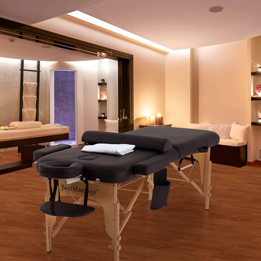 BestMassage Massage Bed Portable Massage Table 28 inch Wide Lash Bed Height Adjustable PU Leather 2 Folding with Oxford Bag for Spa Footmassage Facial CareSpa Tattoo