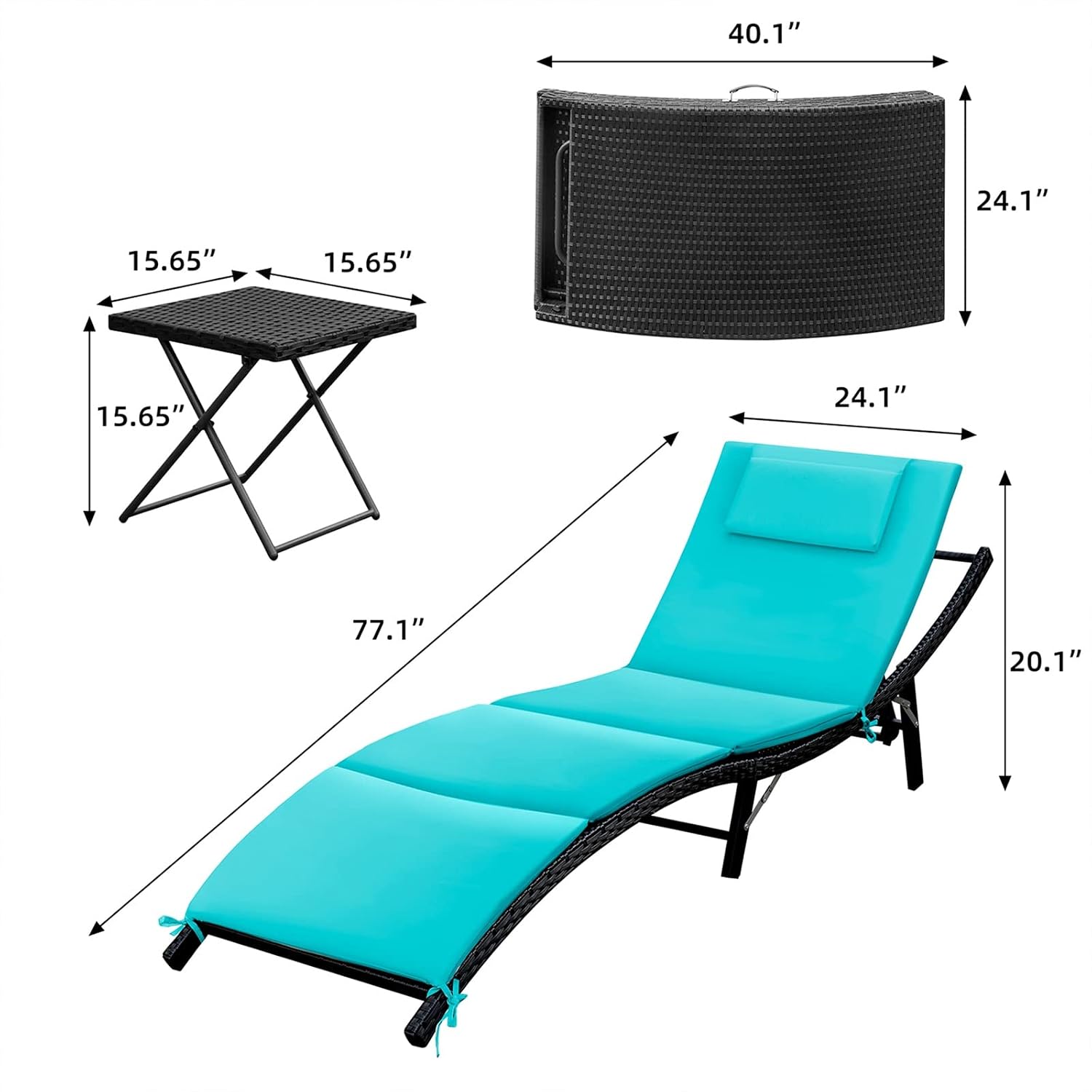 GUNJI Lounge Chairs for Outside 3 Pieces Patio Adjustable Chaise Lounge Outdoor Wicker Lounge Chairs Set of 2 with Table Folding Chaise Lounger for