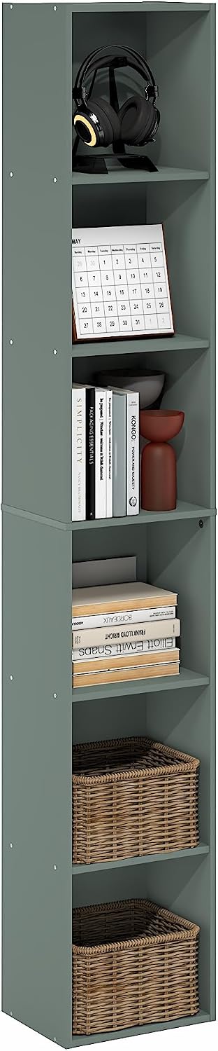 Furinno LUDER Book Shelf, 6-Tier Tall Modern Bookshelf, Bookcase with Open Shelves, 9.3 x 12 x 71, for Living Room, Bedroom, Home Office, White