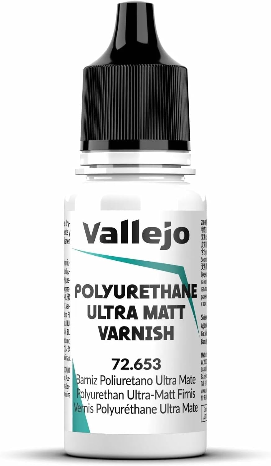 Vallejo - Polyurethane Varnish | Satin Finish 200 ml. (6.76 fl.oz.) | Extraordinary Hardness & Permanence | Create a Perfect Clear Coat | Scratch Resistant for Outdoor and Indoor Surfaces