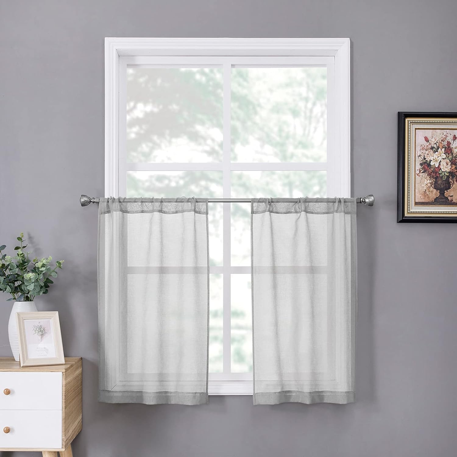 Tollpiz Sheer Curtain Linen Textured Living Room Curtains Sheer Light Filtering Rod Pocket Voile Curtain for Bedroom, 54 x 72 inches Long, White