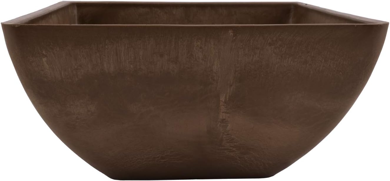 PSW Pot Collection 12x6 inch Plastic/Stone/Wood Composite Square Planter – No Drainage Hole (Drillable), Modern Indoor/Outer Pot for Flowers, Foliage, Succulents, Fairy Gardens, Dark Charcoal