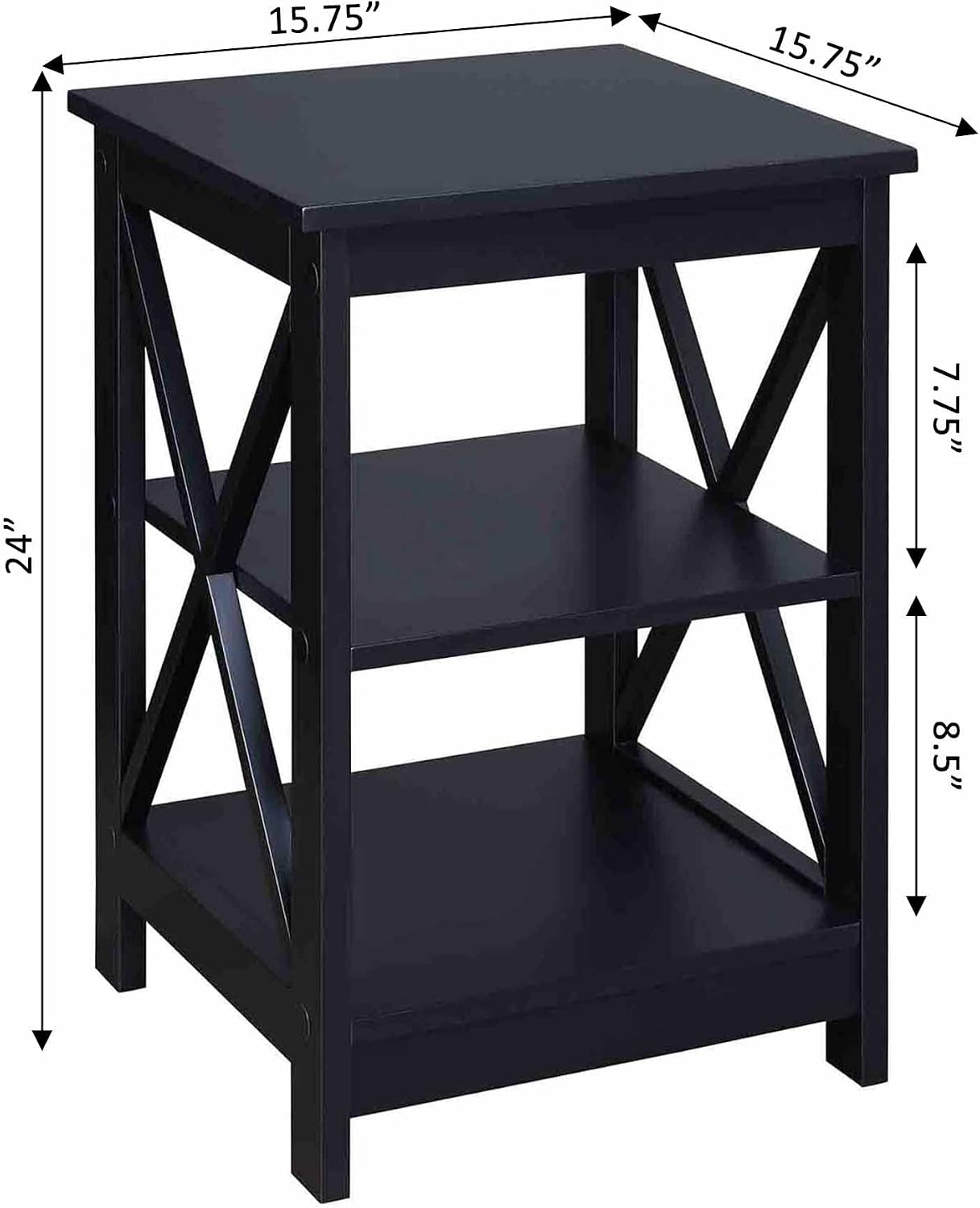 Convenience Concepts Oxford End Table 15.75" - Modern Living Room Table with Storage Shelves, Transitional Nightstand Side Table for Home Decor and Display, Espresso